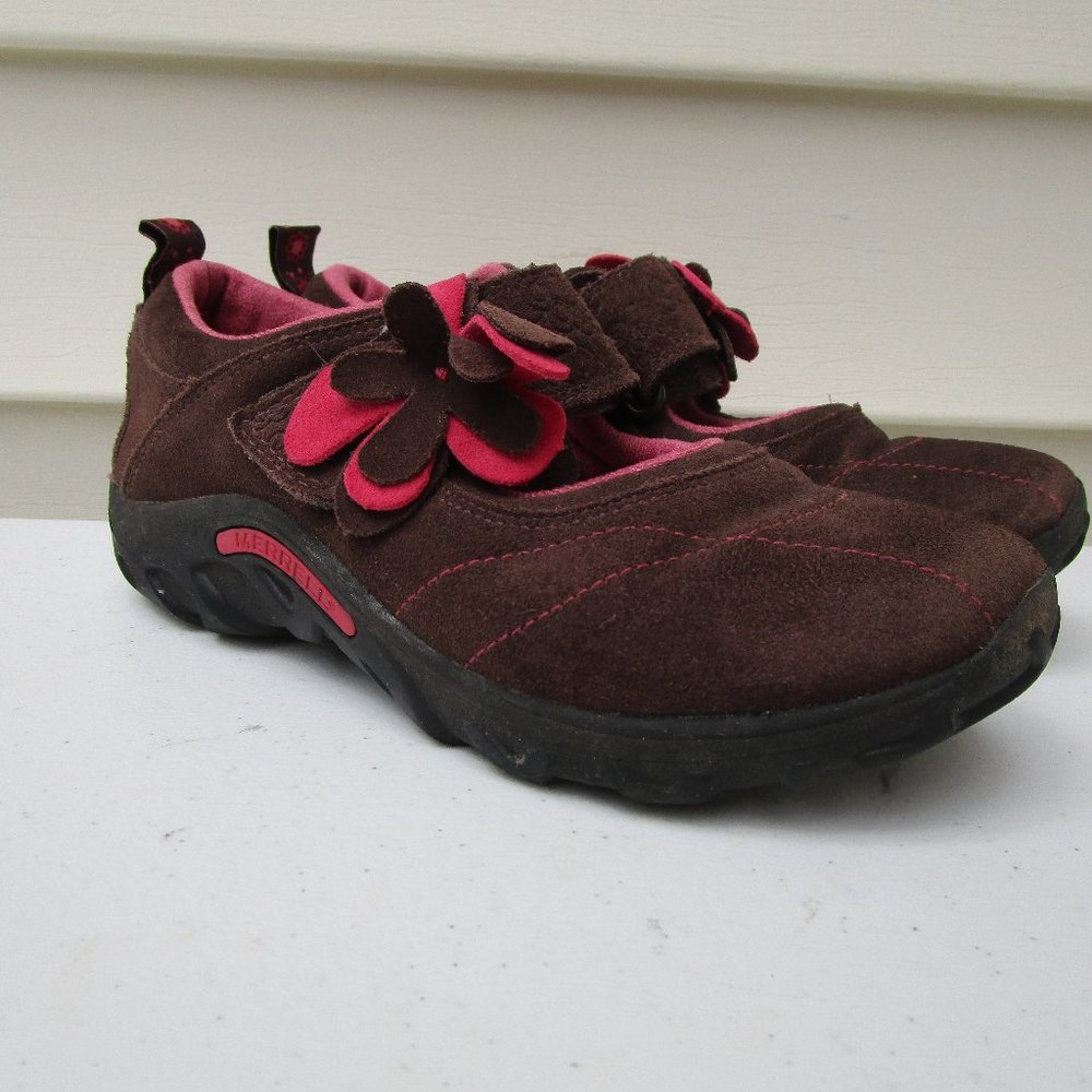 Merrell Jungle MOC Burst Women's  Brown Suede Size 6.5, Flower Hook And Loop